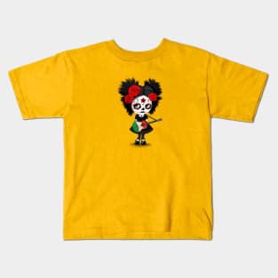 Sugar Skull Girl Playing Italian Flag Guitar Kids T-Shirt